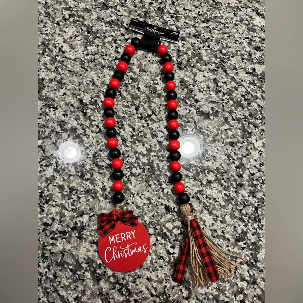 New! Black and red wooden bead garland, “merry Christmas” decor